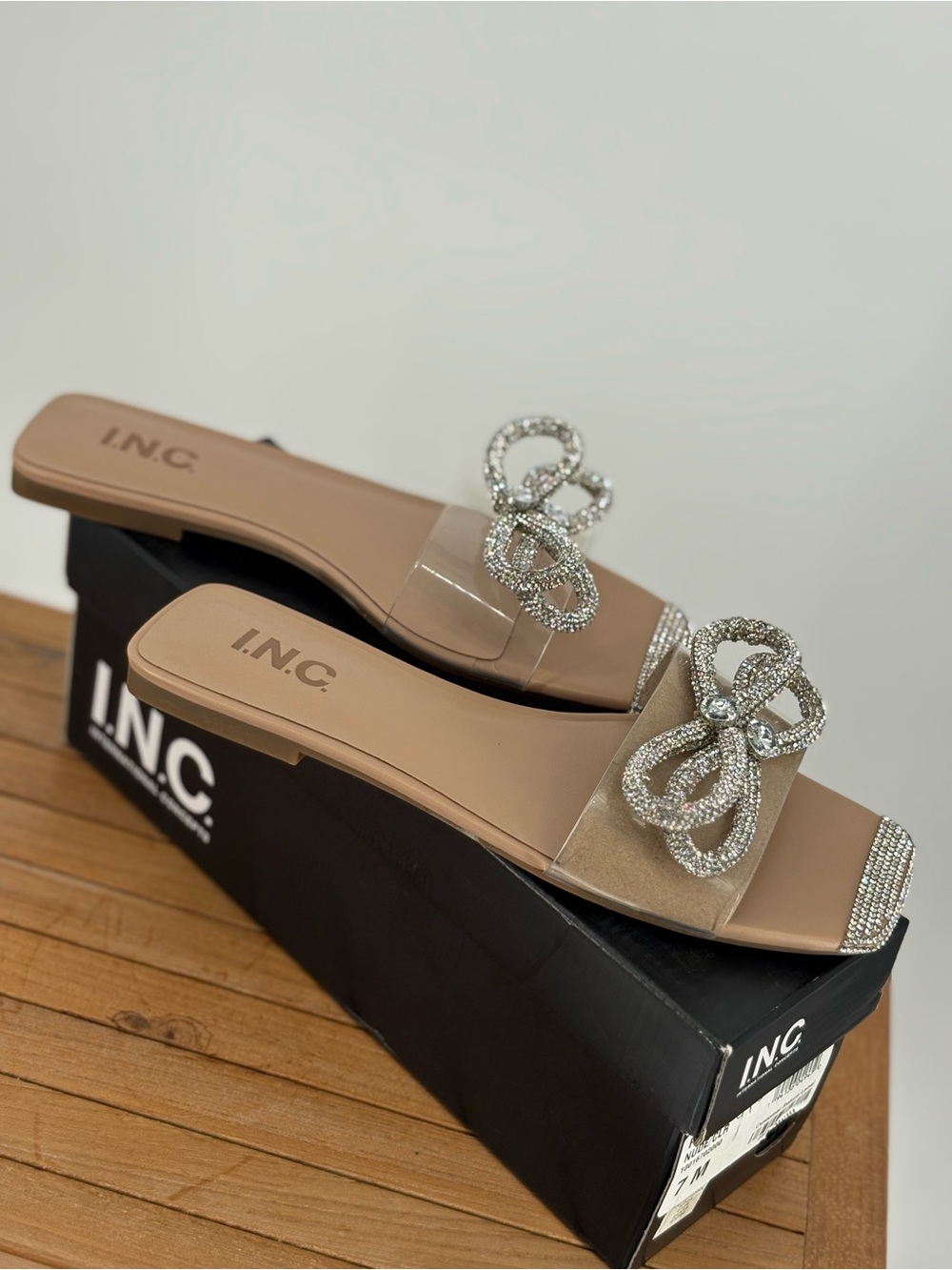 New INC International Concepts Nude Crystal-Embellished Slide Sandals size 7M - Picture 2 of 4